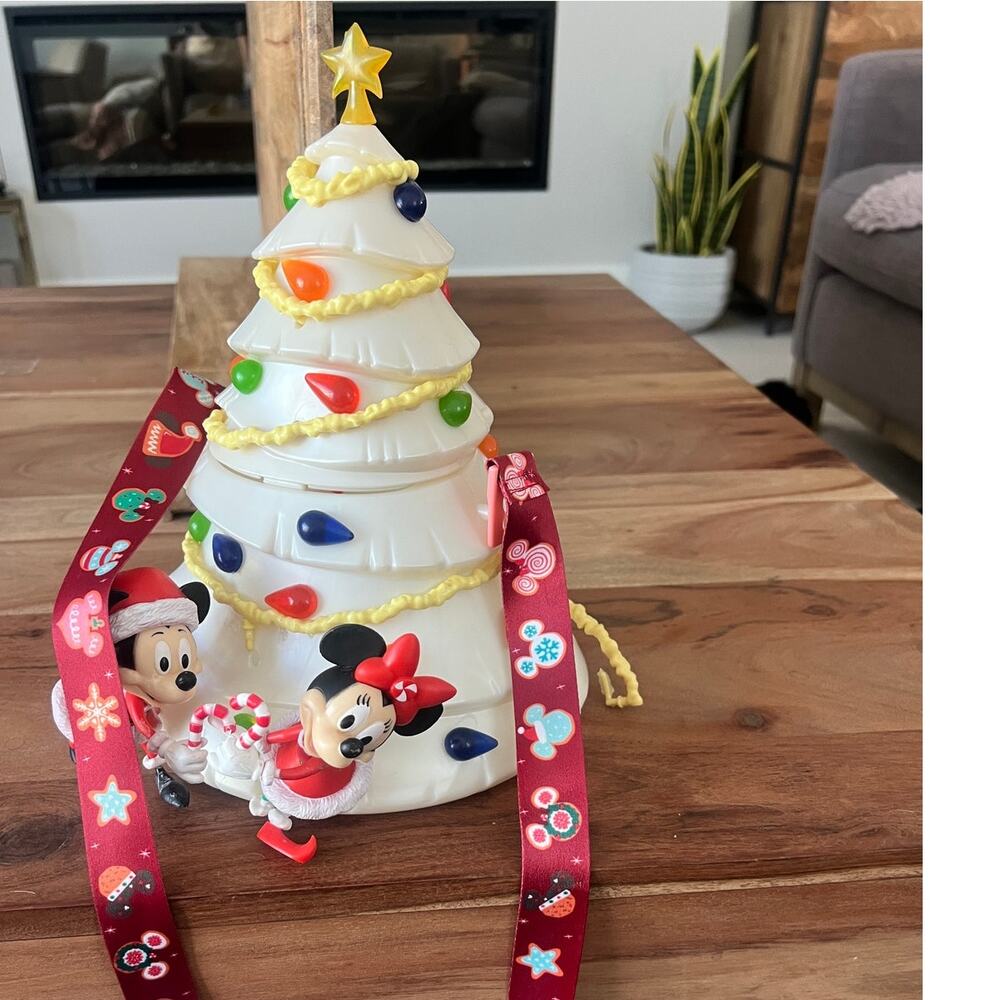 Disney Parks White Christmas Tree Decor light Popcorn Bucket Mickey Minnie Mouse